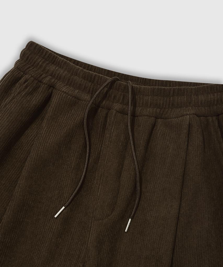 LEMAIN SECOND Single-Pleat Wide Corduroy Elastic Pants [Brown]