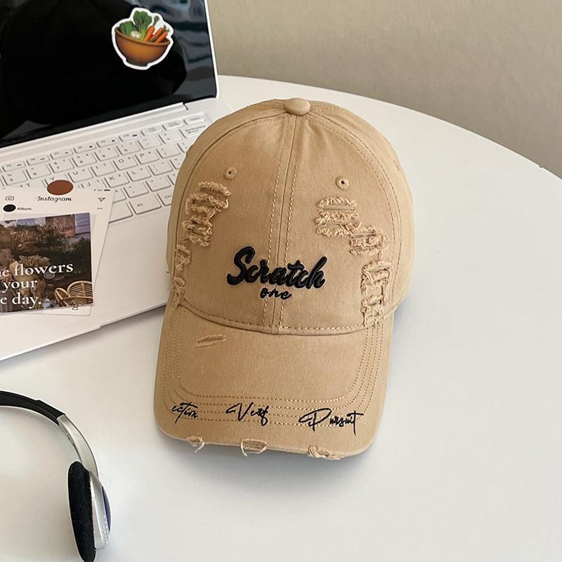 Style Distressed Letter Baseball Cap With Sun Protection For Casual Streetwear