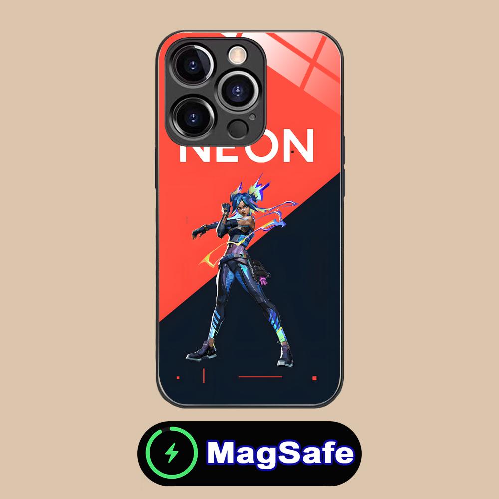 Valorant Neon Mobile Phone Case for iPhone 16 15 14 13 12 11 Pro Max Plus Mini MagSafe Glass Colour Protective Luxury Smartphone