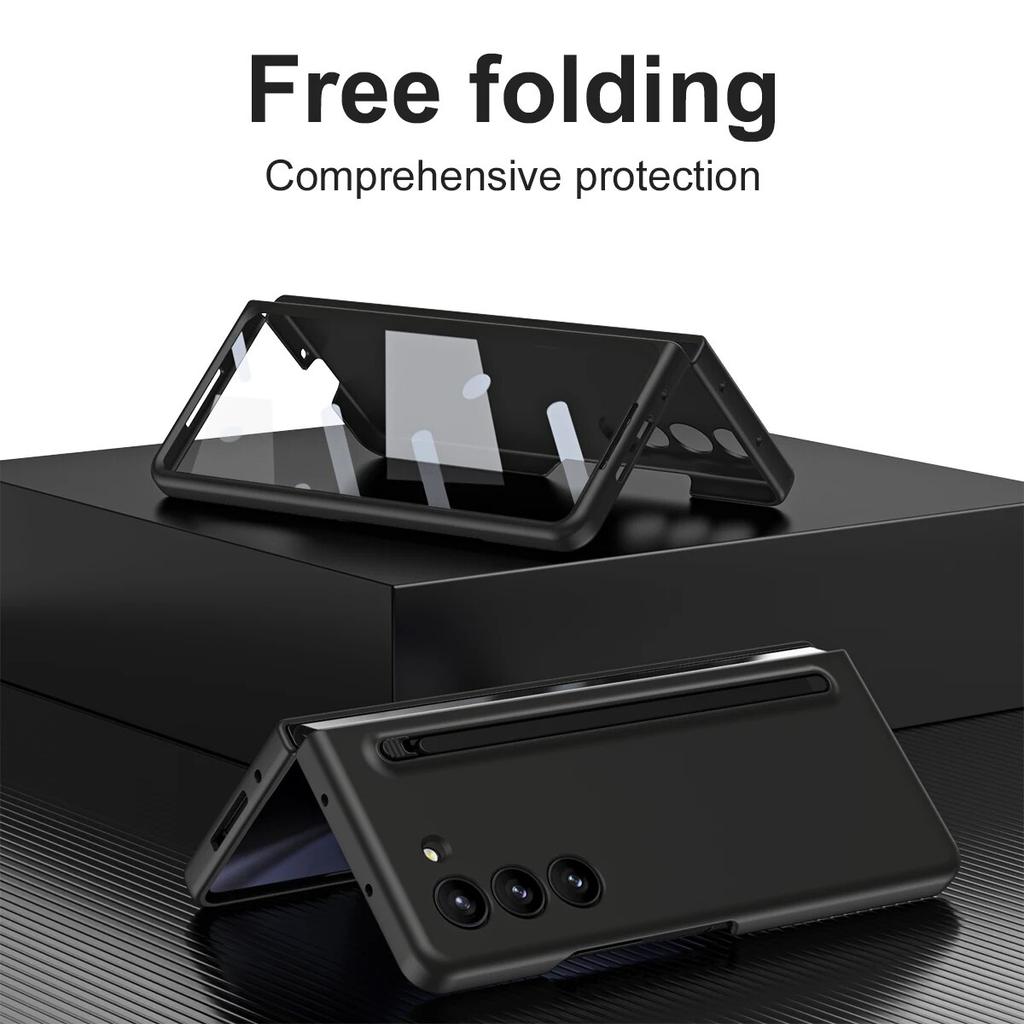 For Samsung Galaxy Z Fold 5 4 3 Case Skin-Friendly Colorful Touch Pen Folding with Screen Film Fold5 Shockproof Protection Cover