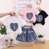 Children's Korean Style Summer Cartoon Cotton Set - Trendy Short Sleeve Top for Toddlers