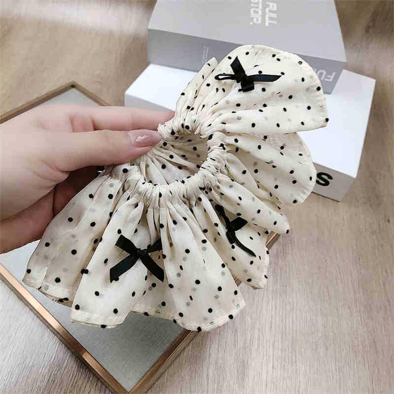 Elegant Korean Blue Striped Lace Trim Scrunchie