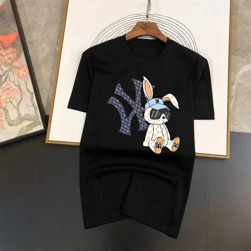 

Летние футболки из 100% хлопка класса люкс для мужчин, хип-хоп футболки с графикой кролика, корейская версия, Харадзюку Y2k, оверсайз топ-футболки XXXXXL чёрный