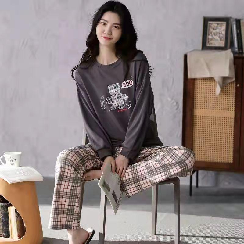 Women 2PCS Set Pajamas Girl Long Sleeve Tops Pants Printed Pyjama Femme Cute Home Ladies Sleepwear