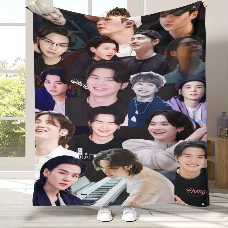 SUGA Agust D Kpop B-BTS Flannel Blanket,Ultra Soft Warm Plush Throw for Home Bedroom Bed Sofa Cover Office Camping picnic gift