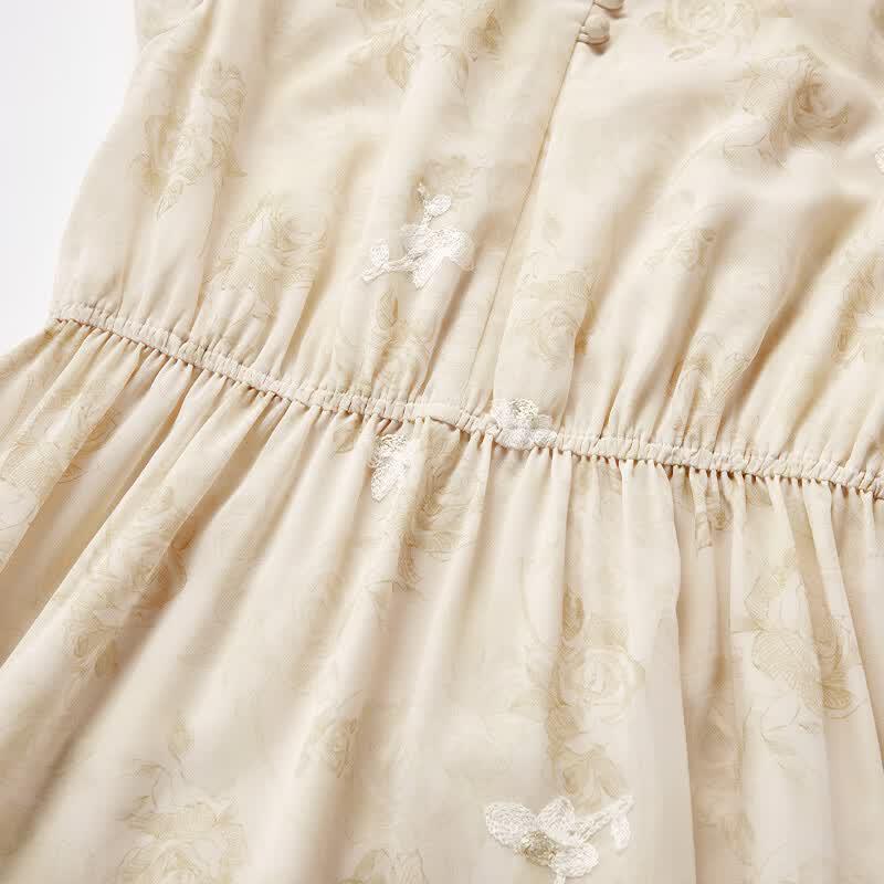 Xiangying Chiffon Floral V-Neck A-Line Dress