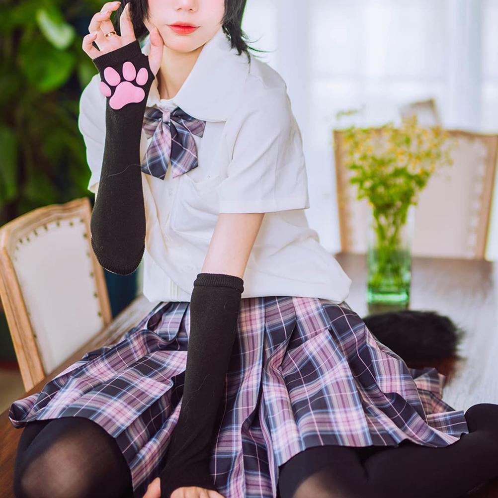 Kawaii Cat Paw Mittens Gloves Cute Soft 3D Toes Beans Fingerless Gloves Cat Claw Paws Pads Sleeves Cat Cosplay