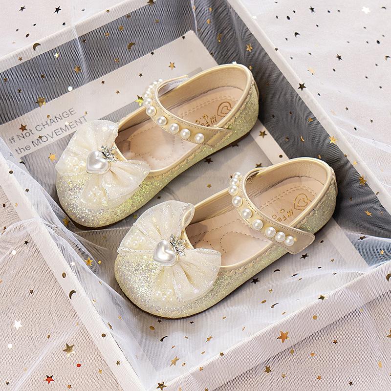 Kids Glitter Pearl Bow Mary Jane Flat Shoes 21