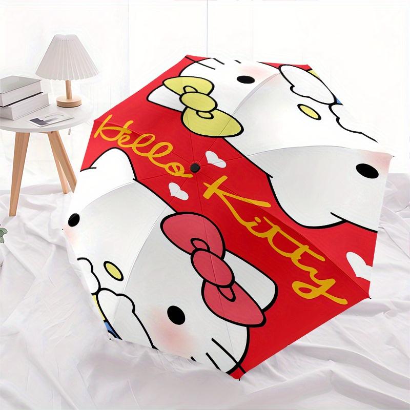 Hello Kitty,Bow Automatic Folding Umbrella-Simple 8-Rib Design, Bright Cartoon Pattern, Durable Iron Frame, Suitable For Travel, Outdoor, Be