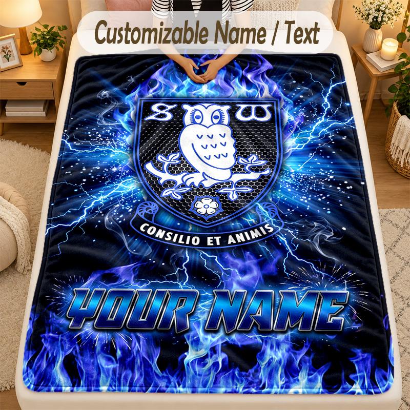 Flannel BlanketSheffield Wednesday FC Custom Name Text Personalized Soft Warm Throw Blanket Home Decor Gift