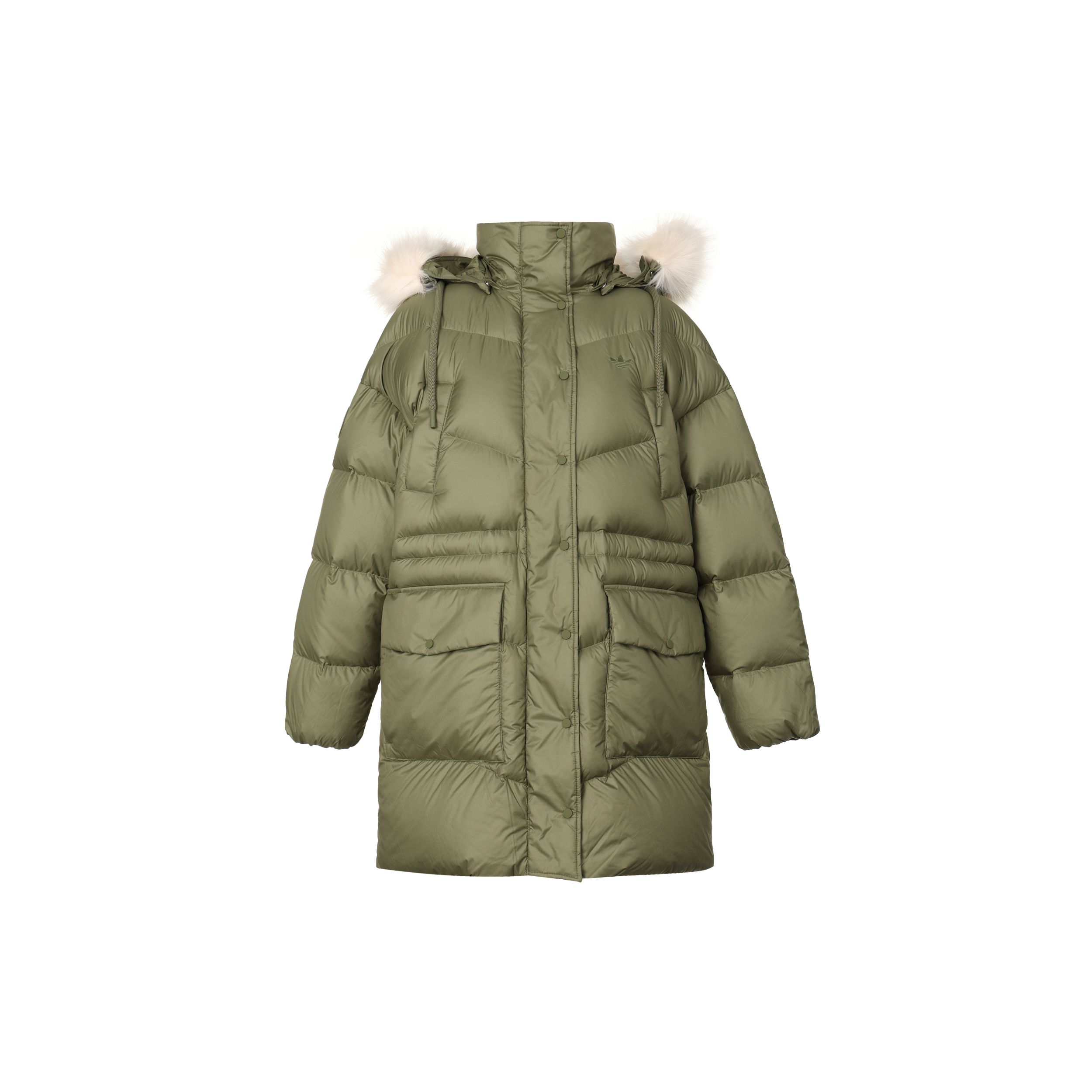 

Adidas Оригинальная куртка-пуховик с однотонным воротником-стойкой и застежкой-молнией, с капюшоном, на утином пуху, женские куртки зеленого цвета HS9515 S
