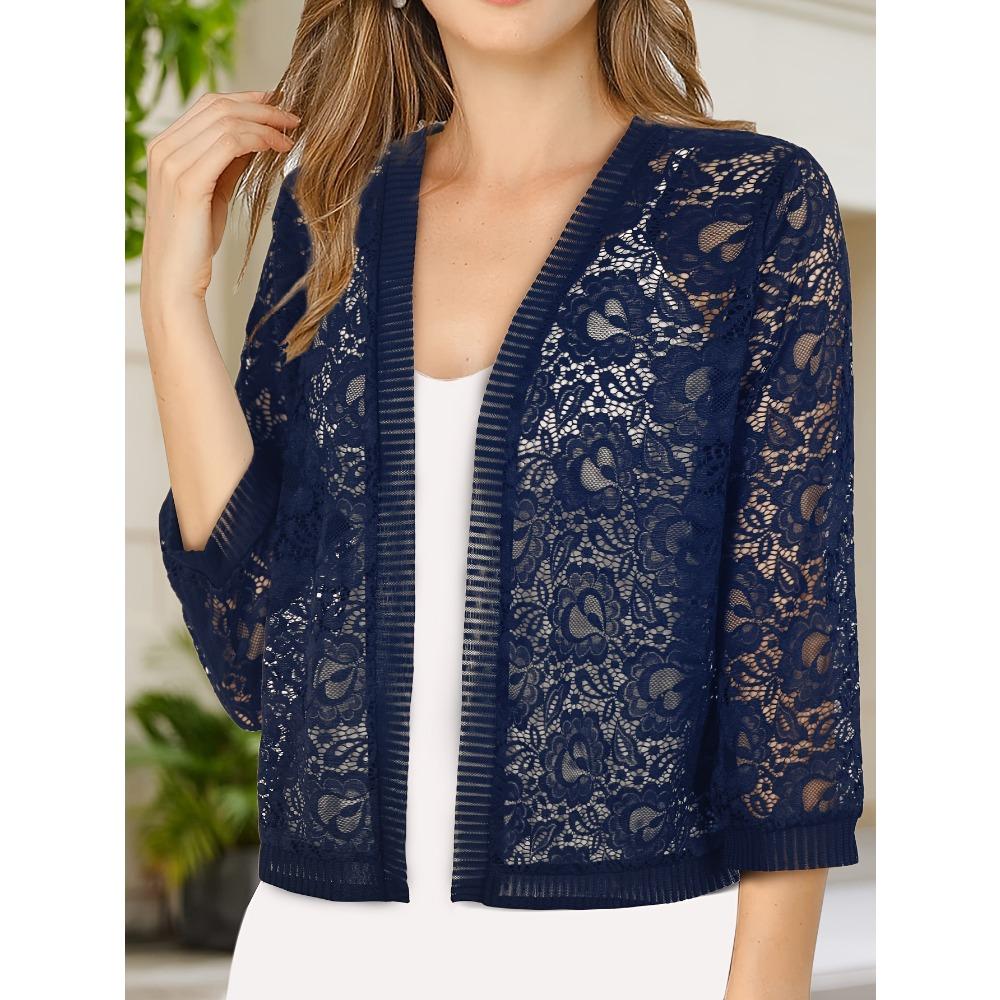 V-Ausschnitt Dreiviertelarm Modisches Damenoberteil Spitze Hochwertige Strickjacke