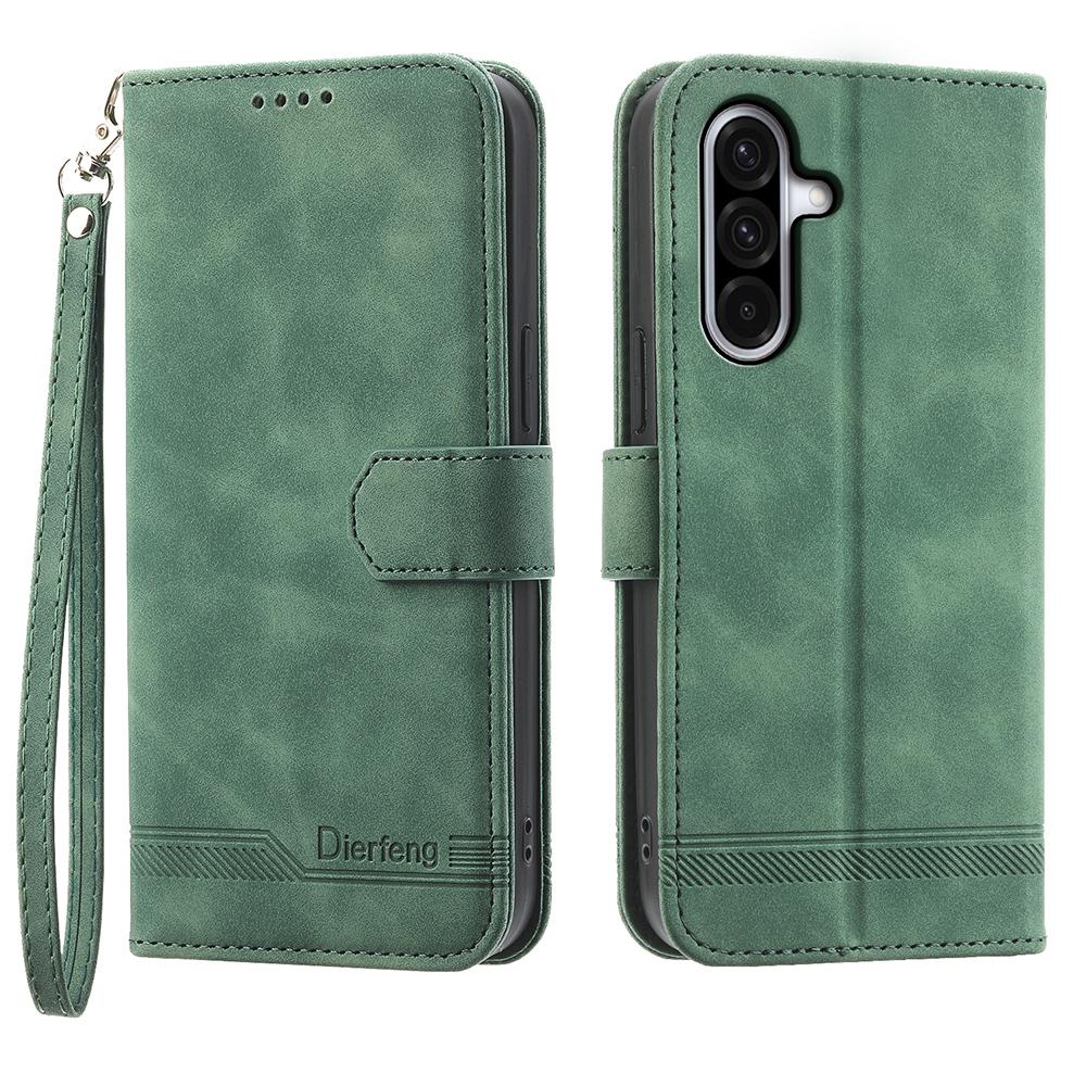 DIERFENG DF-03 For Samsung Galaxy A17 5G/A17 4G/A26 5G Case Lines Imprint Wallet Leather Phone Cover with Wrist Strap