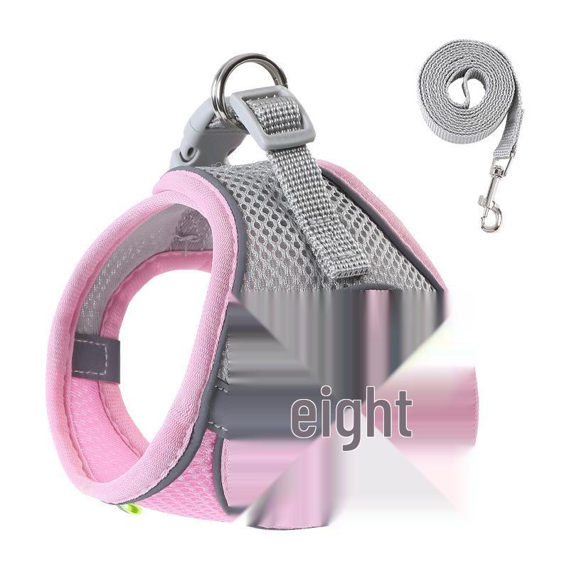 Reflective Cross-Border Pet Harness and Leash Set for Dogs and Cats XS розовый
