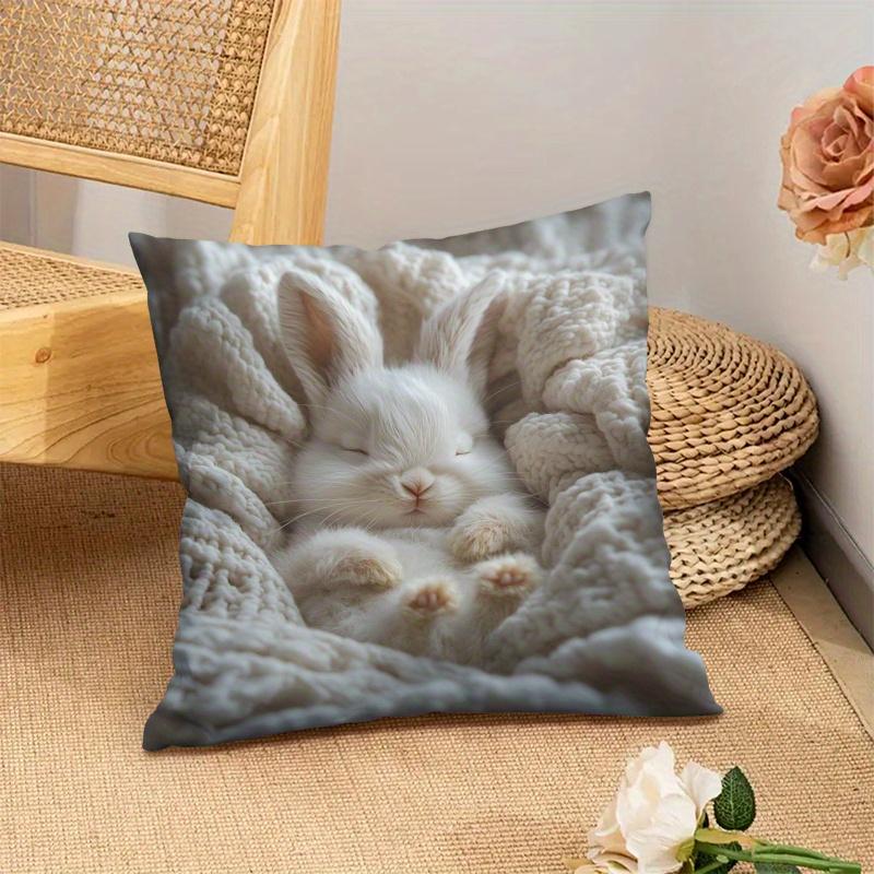 1Pc Sleeping Bunny Print Throw Pillow Cover,Suitable For Sofa,Bedroom,Living Room,A Healing Gift For Pet Lovers