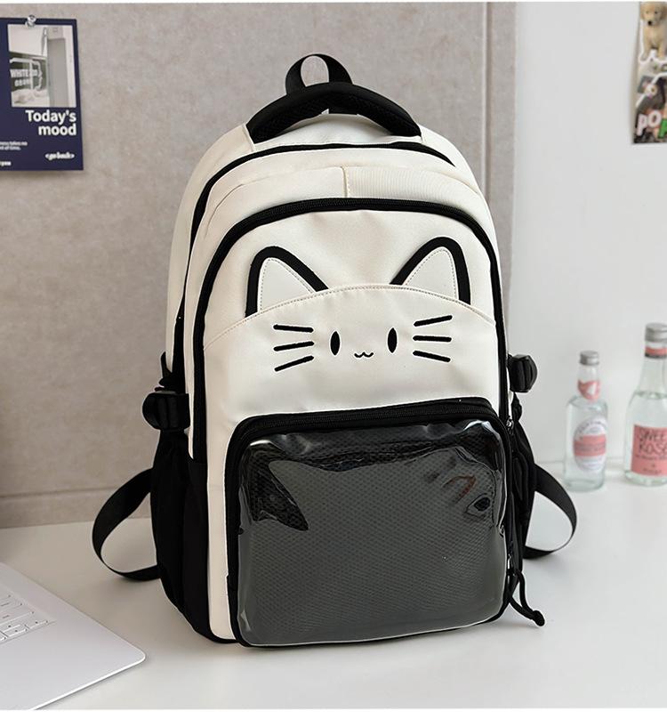 Schoolbag Japanese ins cute cat backpack pain bag transparent large-capacity schoolbag versatile casual shoulder bag