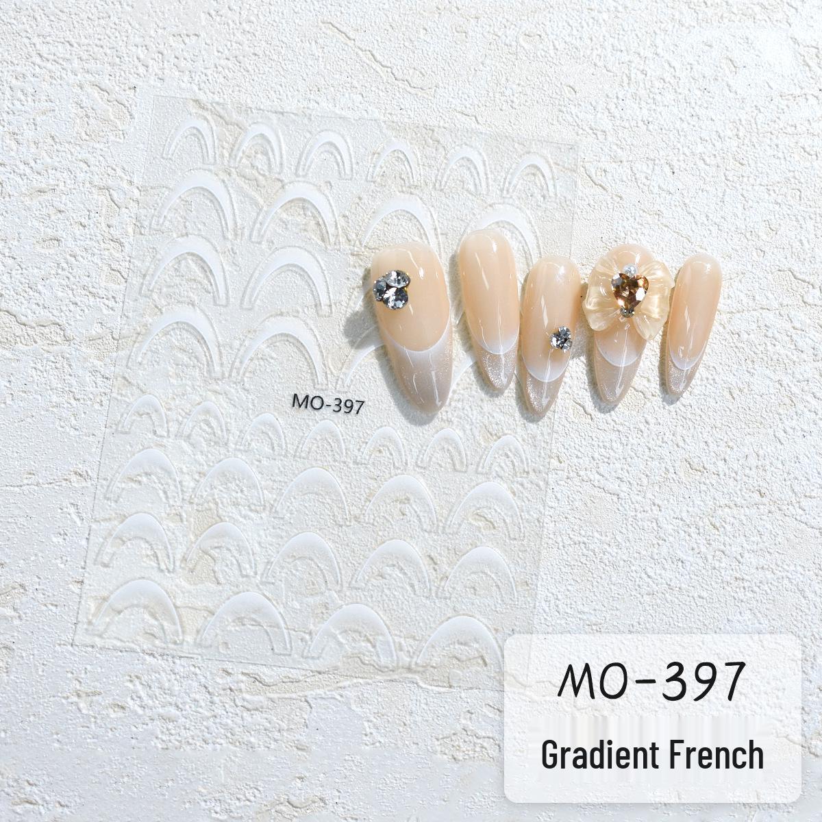 

Gradient French Nail Stickers: Classic Black, White & Red Crescent Patches - Trendy Nail Decorations