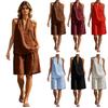 Damen 2-teilige Outfits Ärmelloses Neckholder V-Ausschnitt Tanktop und Shorts Passende Sets Sommer Locker Urlaubs Lounge Sets mit Taschen