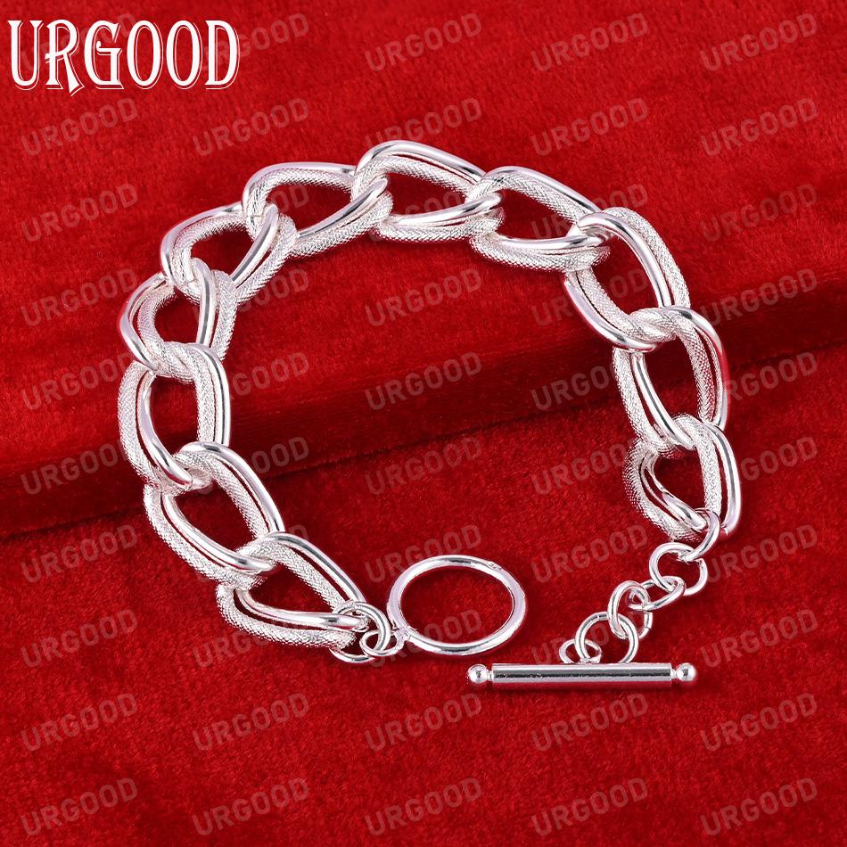 925 Sterling Silver Matte Smooth Ring Chain Bracelet Fashion Wedding Jewelry