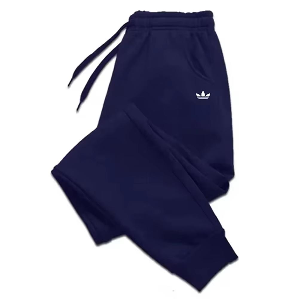 Leaf-mark Men Sweatpants Front Blank Leg Icon Print, Simple Symmetric Triple Leaf Line Art Joggers for Cool Urban Casual Scenarios