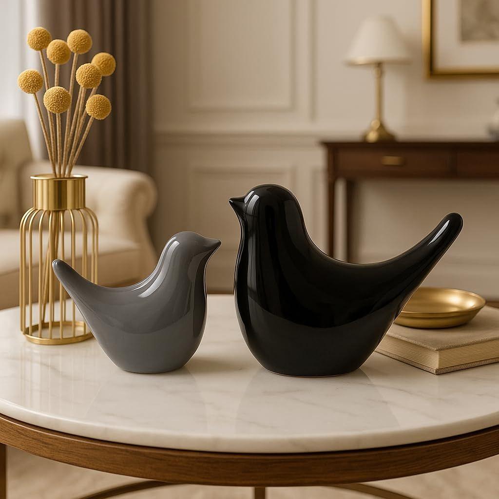 Kreatywne Czarne i Szare Błyszczące Ceramiczne Figurki Ptaków Dekoracje Domowe Akcesoria Imprezowe (Pakiet 2)