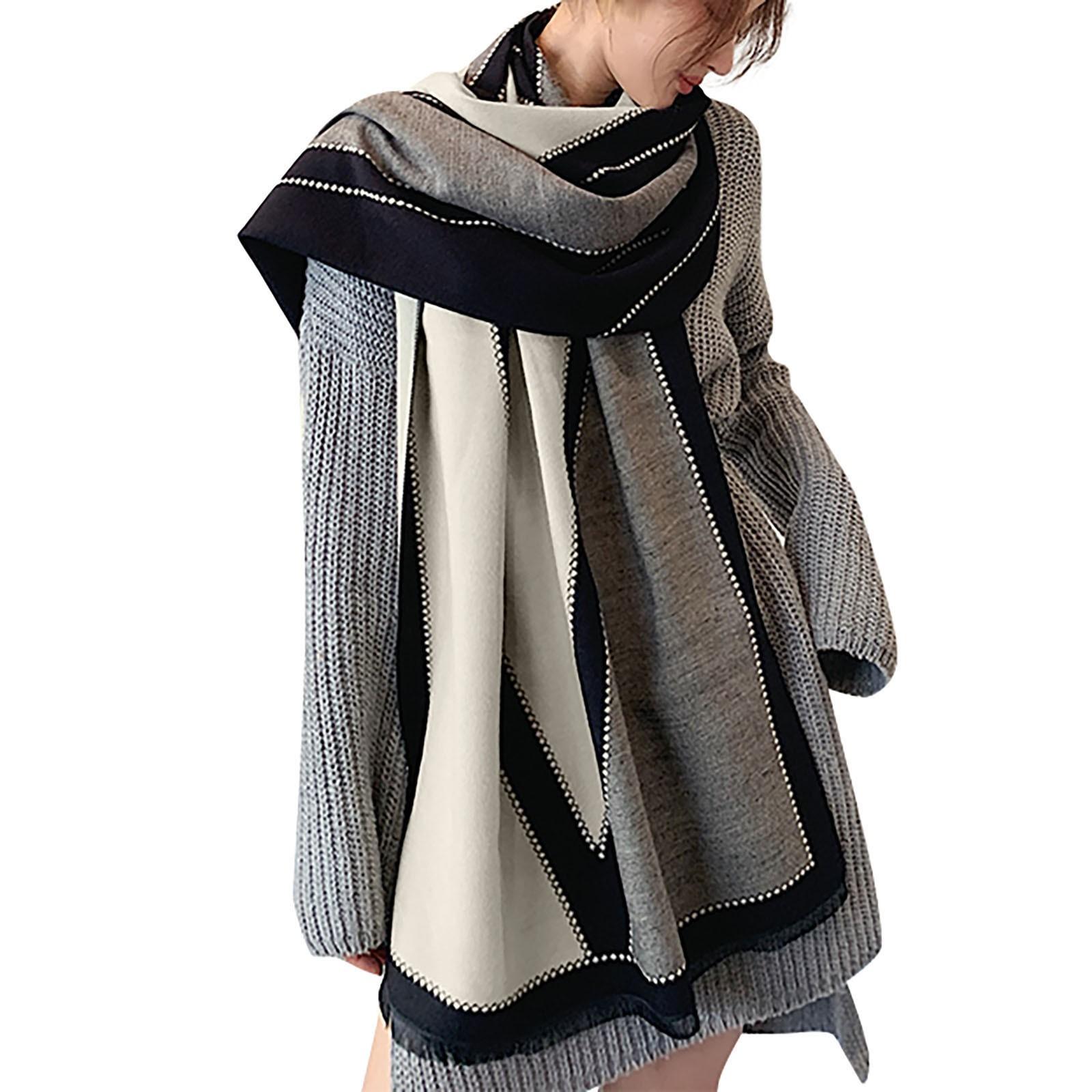 

Шарф женский корейский ромбовидный имитация кашемира и зимний теплый шейный платок модный универсальный длинный One Size чёрный