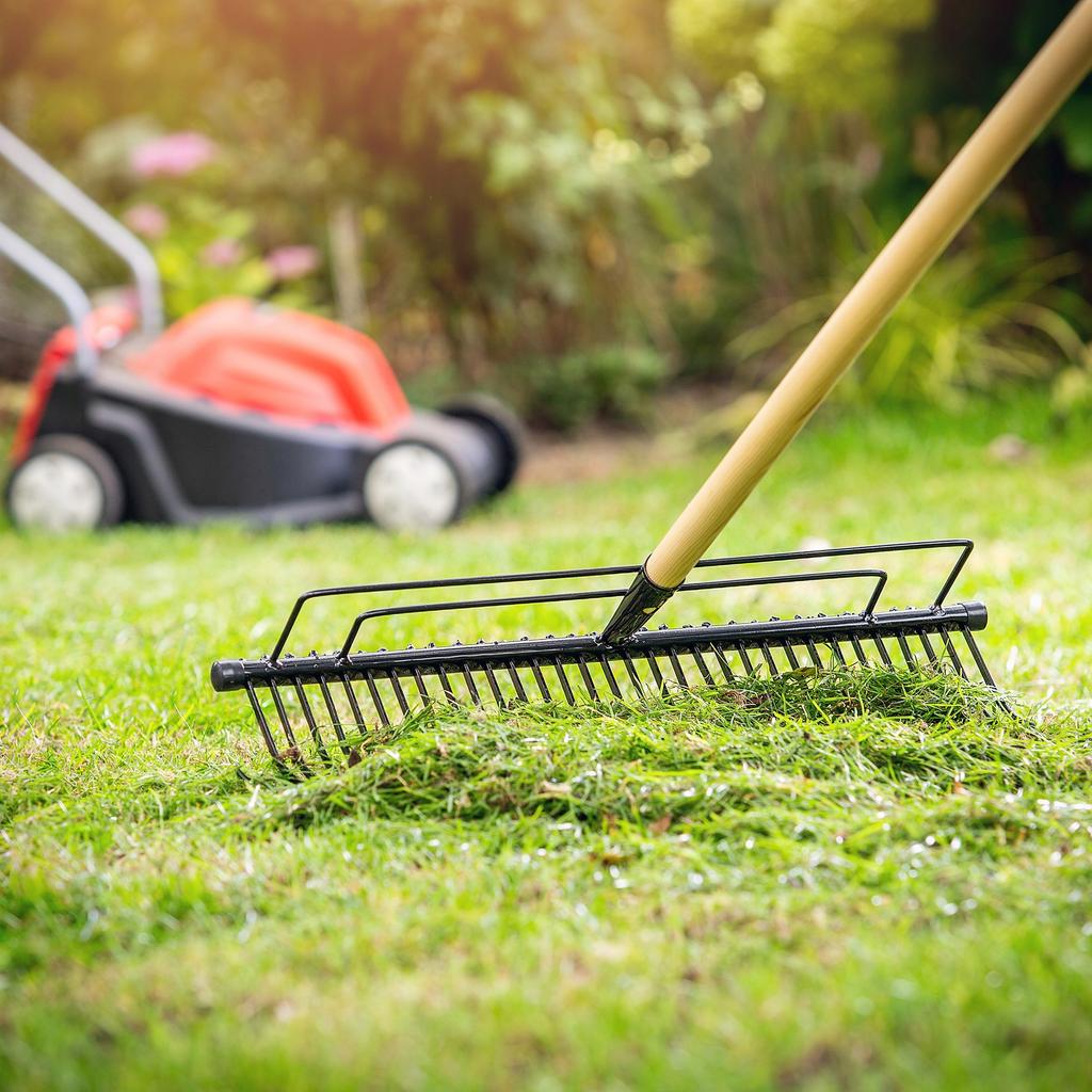 KADAX Grabie metalowe Do Liści Trawy Ogrodowe 165cm Wzmocnione 32 Zębne Trzonek
