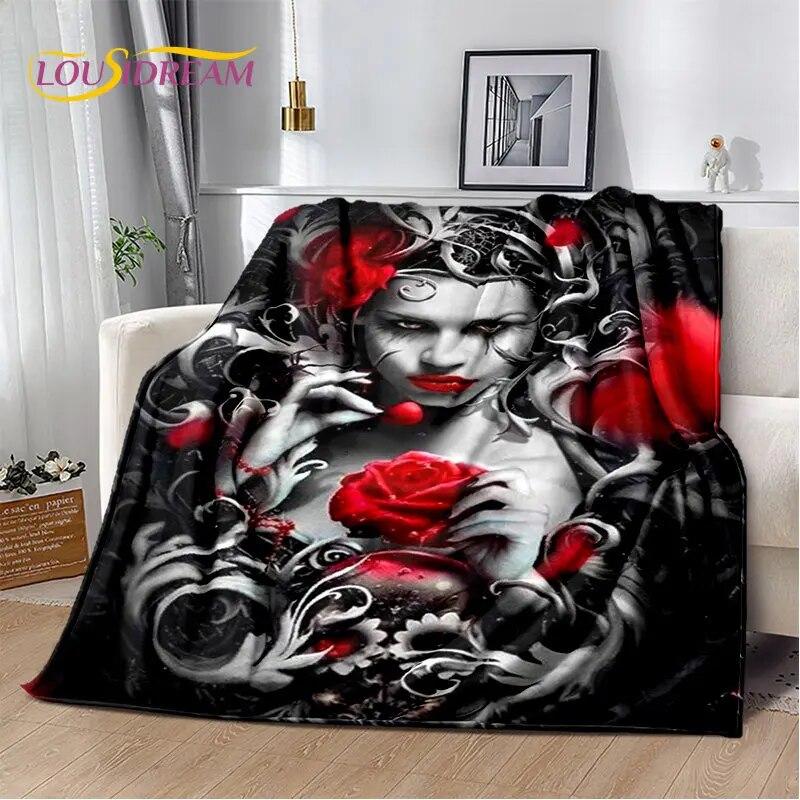 3D Gothic Horror Female Skull Dead Girl Soft Plush Blanket,Flannel Blanket Throw Blanket for Living Room Bedroom Bed Sofa Picnic