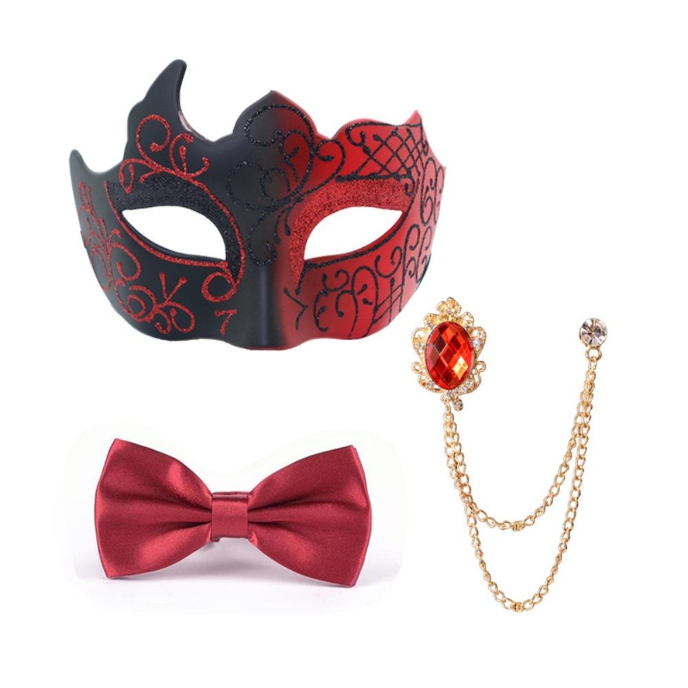 

3 piece set Half Face Dance Mask Brooch Set Painted Gentleman Masquerade Prom Mask Party Cosplay Masquerade Mask Costume Party красный