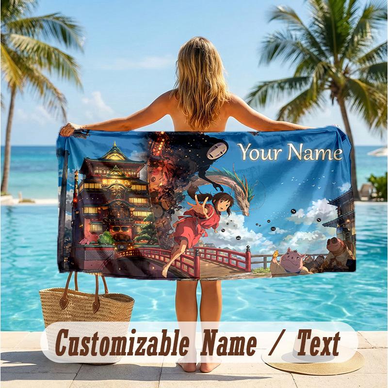 Custom Text Beach Towel, Soft Absorbent Swimming Multi-use TowelSpirited Away