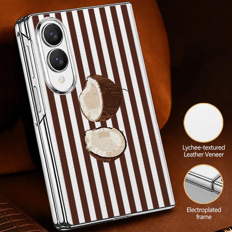 Coconut Stripe Pattern Case For Samsung Z Fold 8 Ultra 7 6 5 4 Luxury Plating Leather Skin Phone Cover For Galaxy Z Fold8 Fold7 Fold6 Fold5
