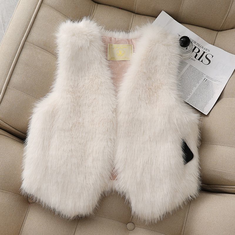 Sweet little fragrant style, new fox fur short fur vest jacket, thin vest, imitation wool vest
