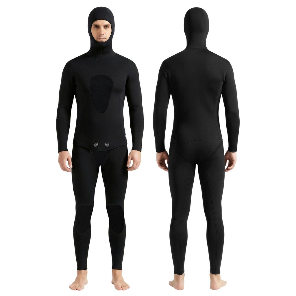 Men S 2Pcs Wetsuit Set 3mm Thermal Neoprene Spearfishing Hooded Diving Suit for Surfing Swimming