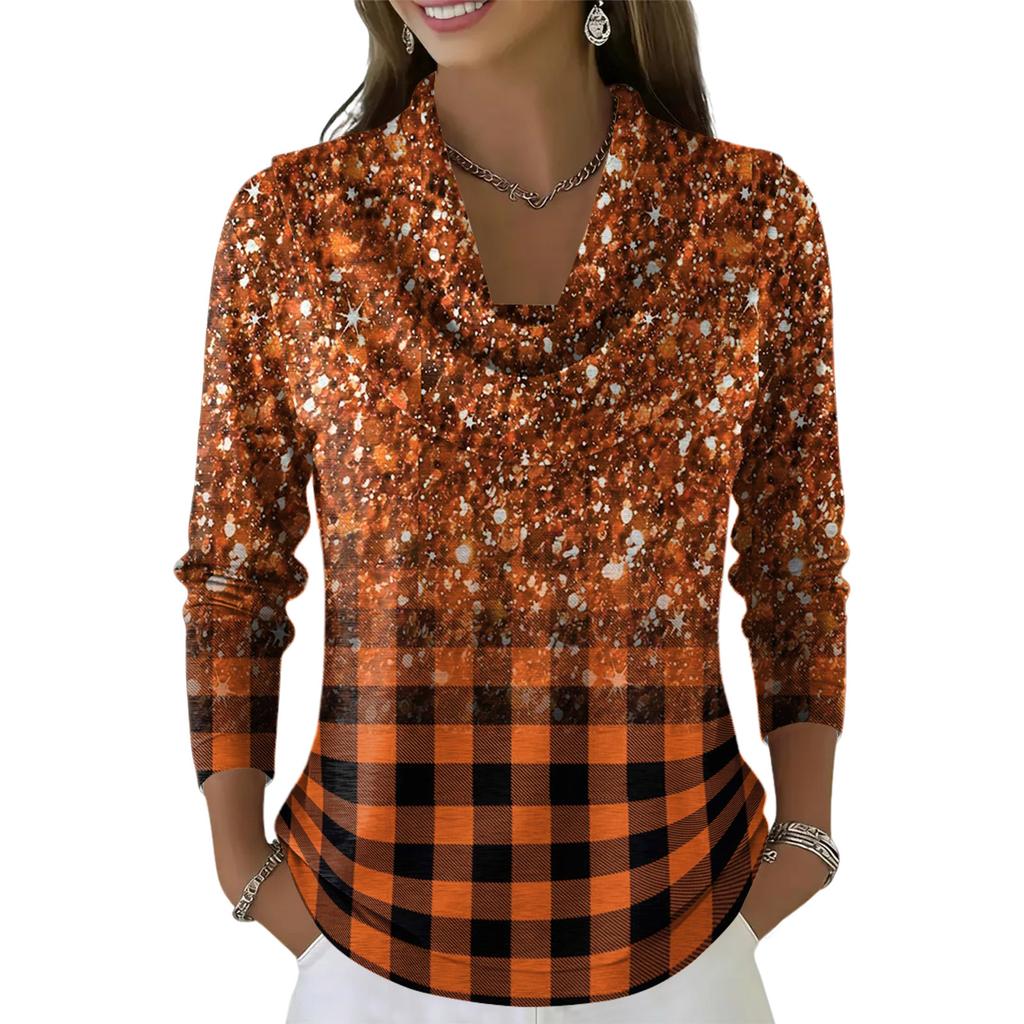 Dámský ležérní a módní svetr s dlouhým rukávem a potiskem, kulatým výstřihem