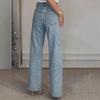 Women's Full Diamond Washed High-Waisted Straight-Leg Denim Pants