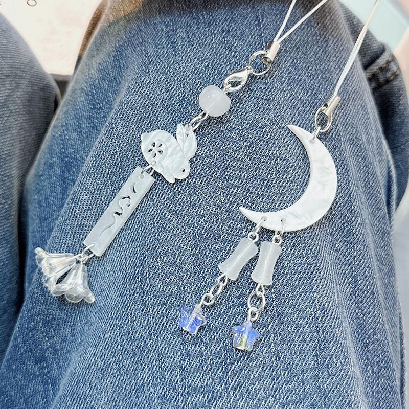 Creative Moon Rabbit Beaded Phone Lanyard Chinese Style Mobile Phone Charm For Girls Mobile Phone Chain Keychain