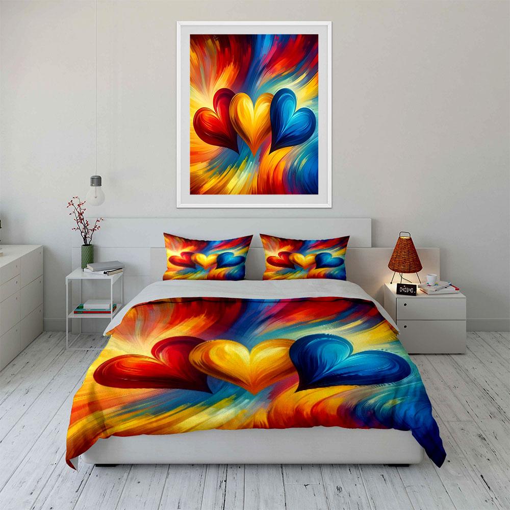 Colorful Heart Trio For Decor Kid'S And Adults' Bedroom Decor, Exquisite Three-Piece Bedding Set Gift