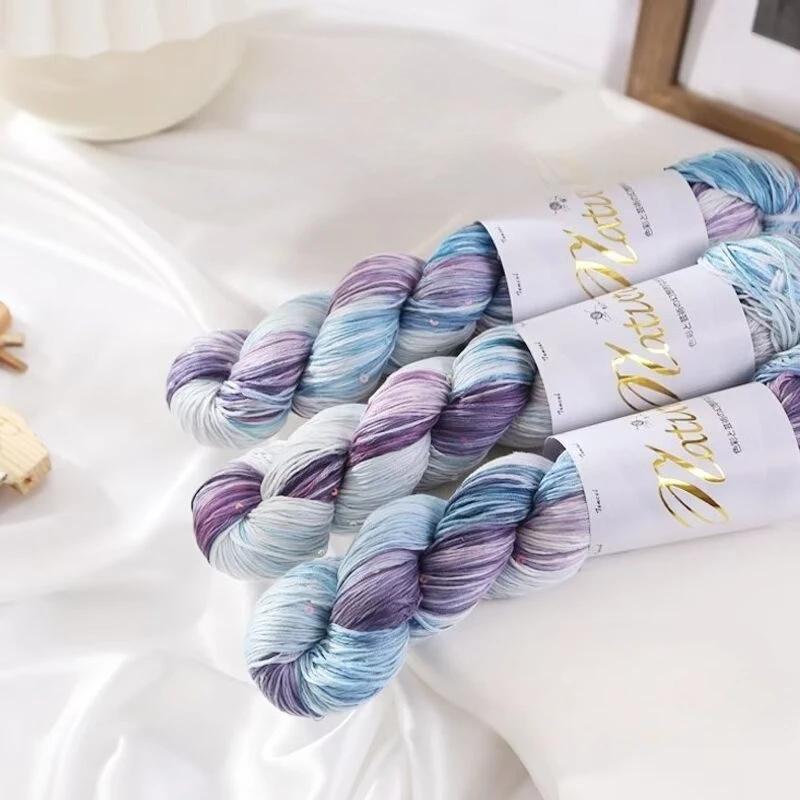 100g/Roll Thin Gradient Color Tencel Sequins Hand-Dyed Lace Yarn for Summer Hand Knitting Crochet Thread for Shawl Scarf 300M