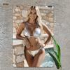DORA Tin Sign Vintage Luxury Metal Wall Art Bikini Girl Pool Decor Frameless D Sign for Bathroom Living Room Patio Classic Home Gift