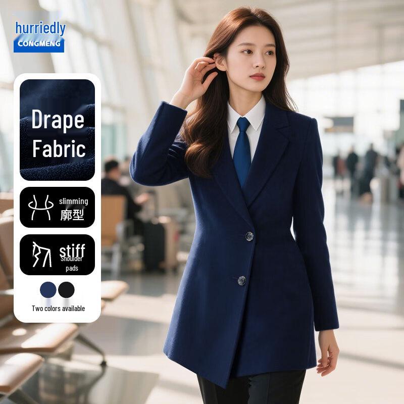 

Women s 2025 Korean Style Mid-length Wool Blend Coat L