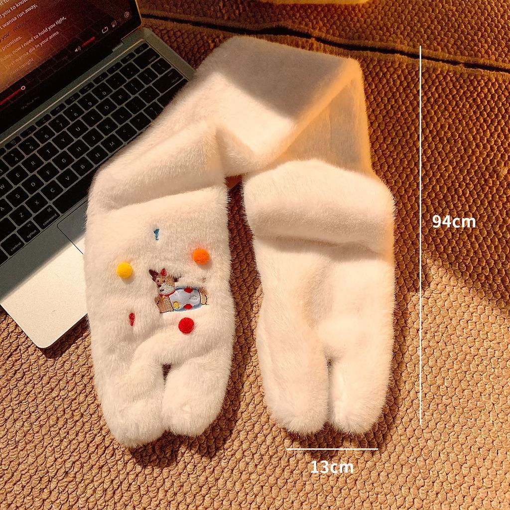 Cartoon polka dot puppy five-finger gloves female cute plush thickened warm neck windproof and cold proof