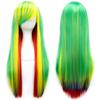 Soowee Synthetic Hair Ombre Rainbow Cosplay Wig with Bangs Red Yellow Purple Green Blue Wigs for Black Women