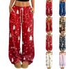 Pantalon décontracté pour femme avec imprimé de Noël, coupe ample, jambe droite - Doublé, avec taille élastique, pour l'hiver