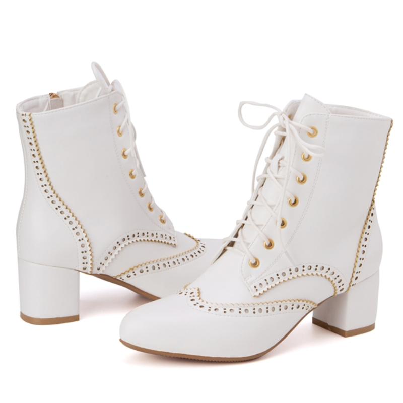 Ankle Boots For Women Spring Shoes New 2025 Casual Medium Heels Black White Lace-up Short Boots Footwear Shoes 2025 Waterproof