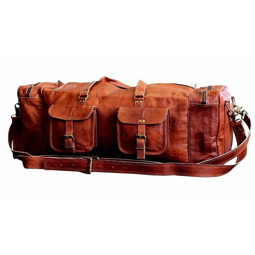 Men's New Genuine Goat Leather Travel Gym Luggage Duffel Vintage Brown Bag
