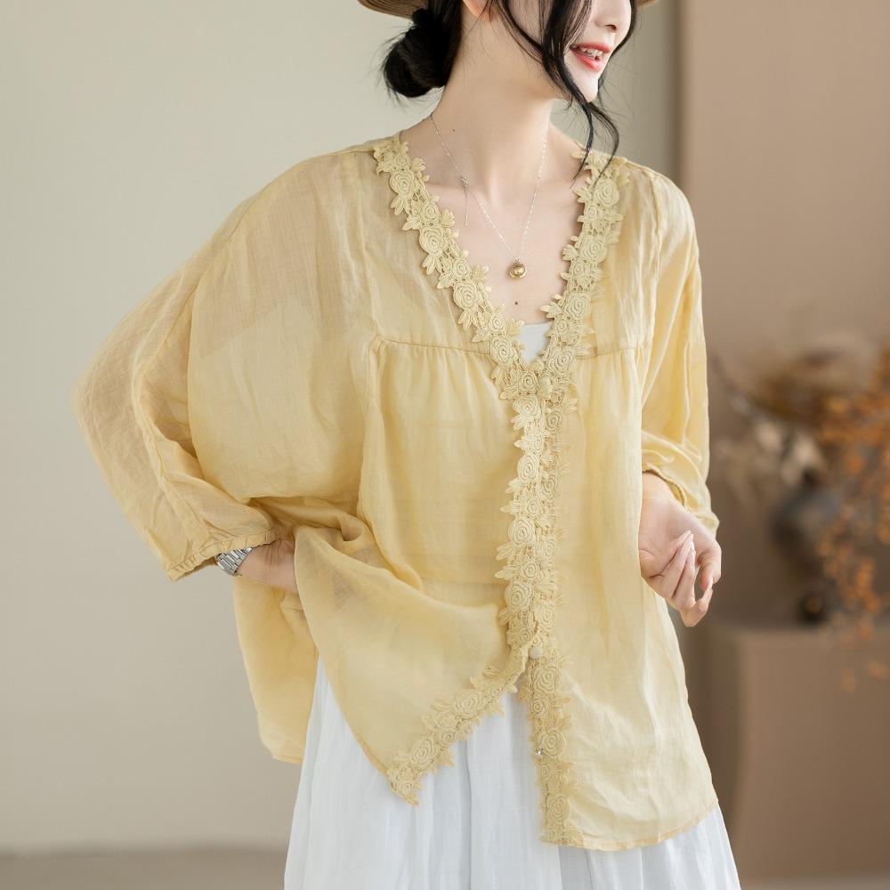 DIMANAF 2026 Summer Women Plus Size New Blouse Shirt Cotton Lace Embroidery Casual Loose Fashion Lady Tops Tees Batwing Sleeves