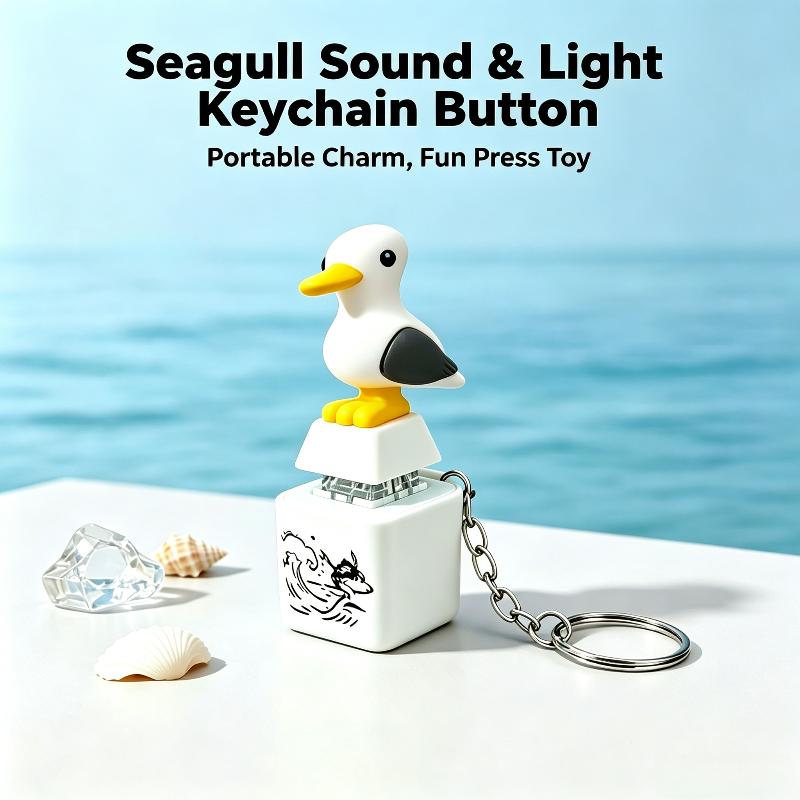 Cute Seagull Keyboard Fidget Toys Keychain Finger Button Clicker Decompression Toys With Sound Lights Rechargeable Ornament