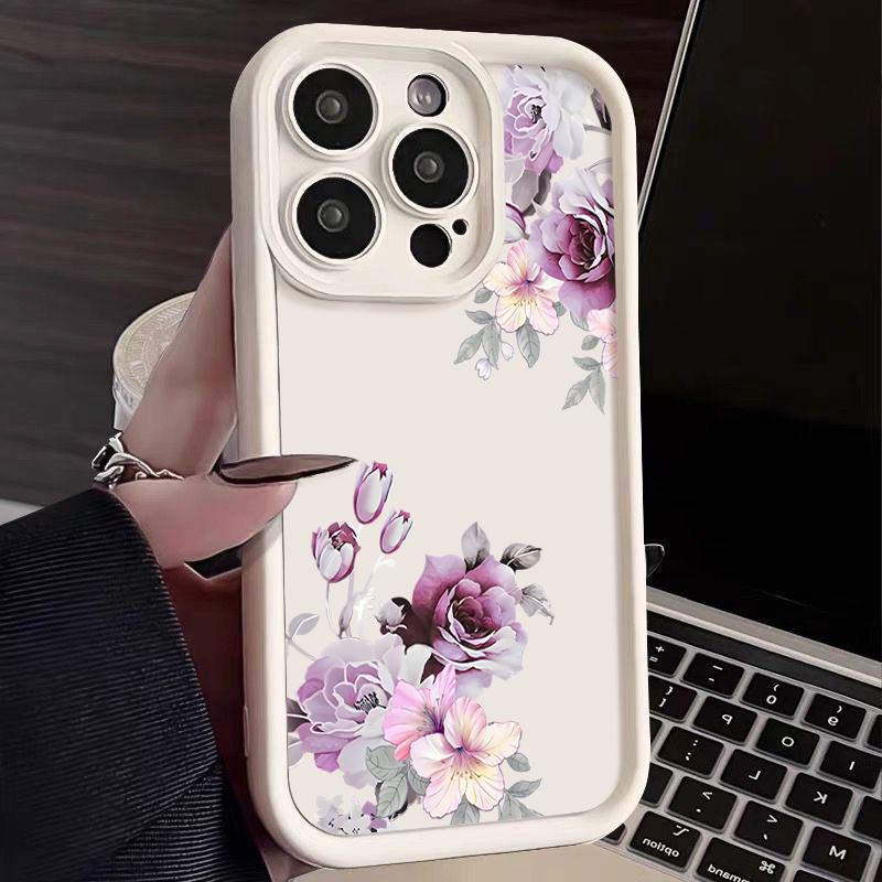 Fashion Floral Pattern Phone Case For iPhone 16 Pro Max 15 Pro 14 Plus 13 12 11 XS 8 7 Lens Protection Soft Shockproof TPU Matte Back Cover