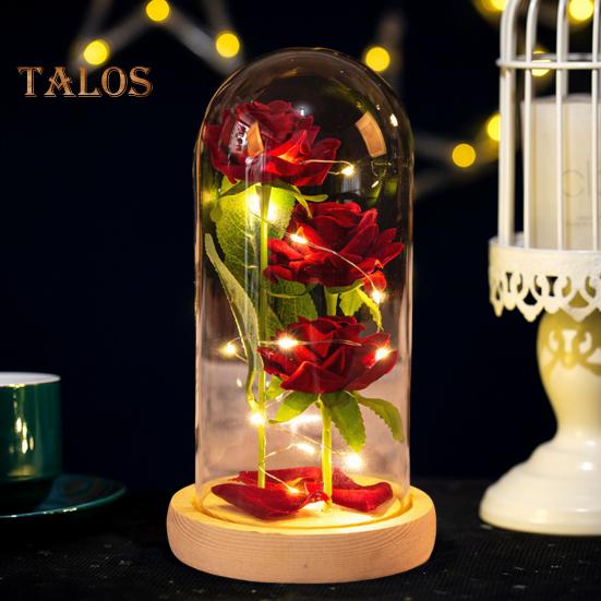 Preserved Rose In Glass Dome LED Light Up Eternal Flower Romantic Forever Rose Gift for Women Valentine's Day Mother's Day