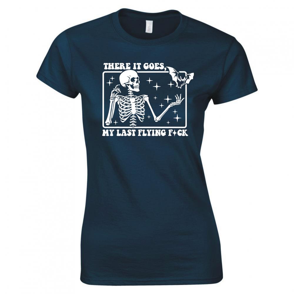 Funny There It Goes Skeleton Ladies Skinny Fit TShirt S